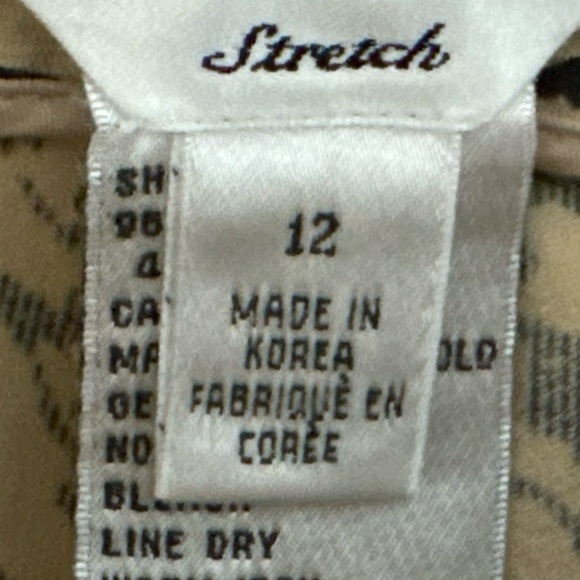 TALBOTS Petite Dress Pant Straight Leg Trouser Beige Black Damask Sz 10/12 - Picture 7 of 11